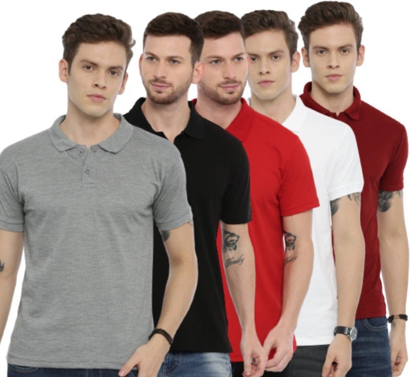 Cottsberry Solid Men Polo Neck Red, White, Maroon, Black, Grey T-Shirt