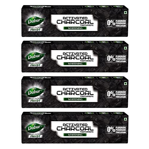 Dabur Herb’L Activated Charcoal And Mint (Black Gel) 480G (120G*4) | Whitening Toothpaste, Fluoride Free | Fights Plaque & Extrinsic Stains