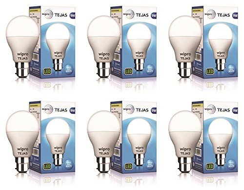Wipro 9W B22D Led White Bulb, Pack Of 6 (Tejas)