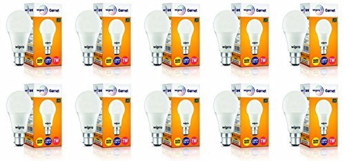 Wipro Garnet Base B22 7-Watt Led Bulb (Pack Of 10, Warm White)
