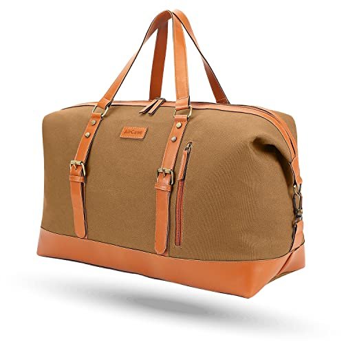 Aircase Canvas Designer Sling Duffle Bag With Pu Leather, Detachable Shoulder Strap, Easy To Clean & Durable Cabin Luggage Hand Bag For Travel/Gym/Business, For Men & Women, Mustard- 6 Month Warranty