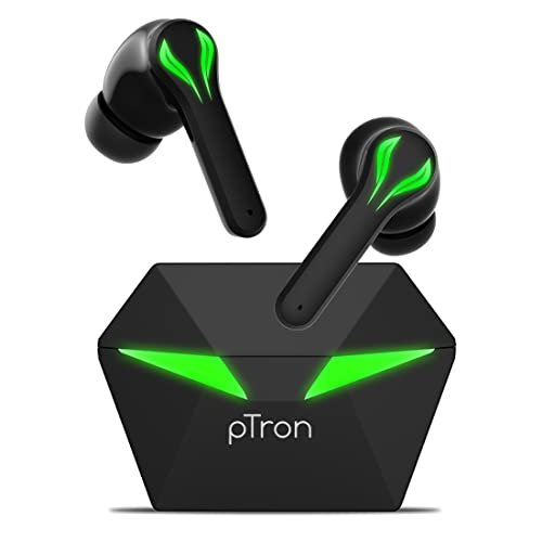 Ptron Bassbuds Jade Truly Wireless Earbuds With 40Ms Gaming Low Latency, Hd Stereo Calls, 40Hrs Playtime, Punchy Bass, 1-Step Pairing Bluetooth Headphone, Fast Typec Charging & Ipx4 Waterproof (Black)