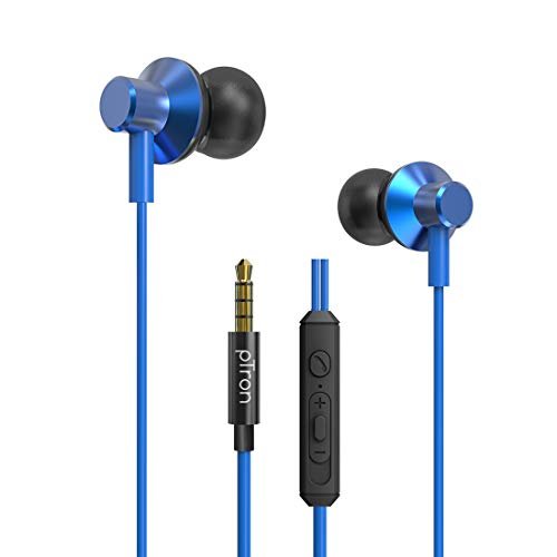 Ptron Pride Lite Hbe (High Bass Earphones) In Ear Wired Earphones With Mic, 10Mm Powerful Driver For Stereo Audio, Noise Cancelling Headset With 1.2M Tangle-Free Cable & 3.5Mm Aux – (Blue)