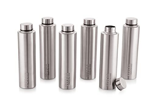Tosaa Super  Single Wall Stainless Steel Bottle, Set Of 6, 900 Ml Each, Silver | 100% Leak Proof | Office Bottle | Gym Bottle | Home | Kitchen | Hiking | Treking Bottle | Travel Bottle| Fridge Bottle