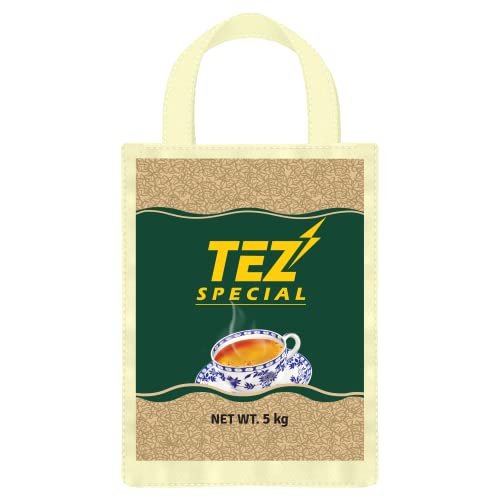 Tez Tea Special Assam Black Loose Ctc Leaf Tea, 5Kg (Comes In Free Reusable Bag) – Strong, Aromatic & Rich | Black Assam Ctc Leaf Tea | Premium Kadak Chai Patti | Hotel Blend | Value Pack