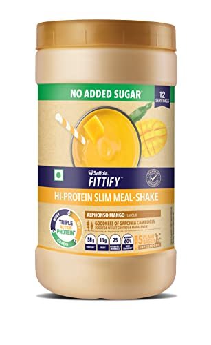 Saffola Fittify Hi-Protein Slim Meal Shake | Supports Weight Loss | Meal Replacement Shake For Men And Women | Slim Shake With 5 Superfoods | Alphonso Mango | 420 Gm | Single Pack |19.2 Gm Protein / Serving