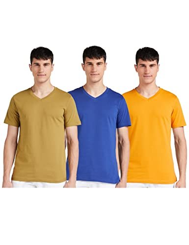 Amazon Brand – Symbol Men’S Solid Regular T-Shirt (Ss19Tshsvnpo3-3_Ecru Olive, Sunflower, Blue S)