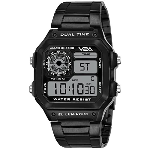 V2A Stainless Steel Small Dial Unisex Multifunction Digital Sports Watch (Black)