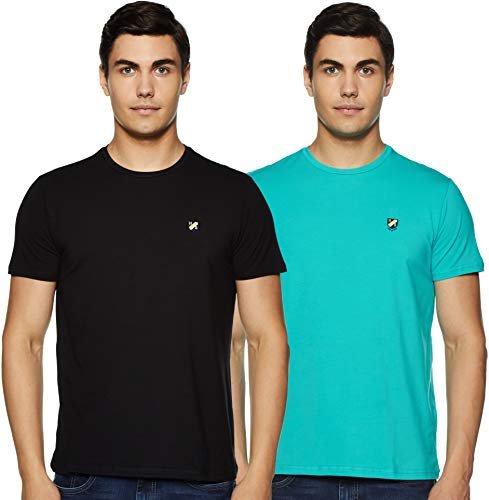 Amazon Brand – House & Shields Men’S Solid Regular T-Shirt (Ss19-Hse-03B_Black&Turq L)