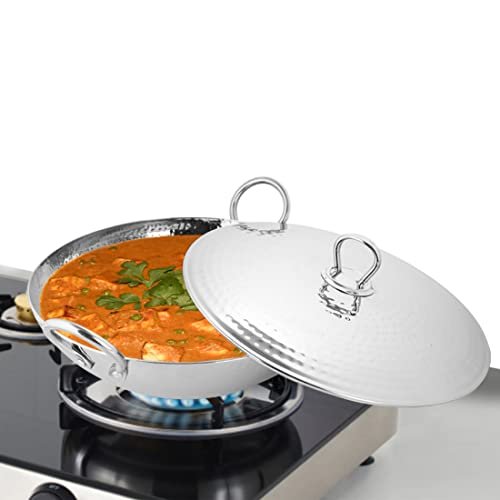 Shri & Sam Stainless Steel 1.5 Litre Triply Deep Pro Light Weight Hammered Kadhai With Lid, 20 Cm, 1044 Grams