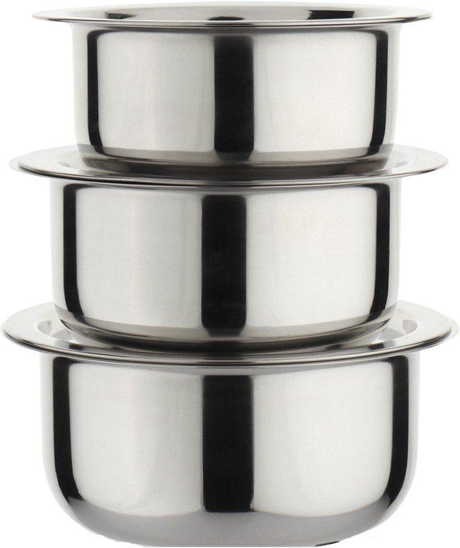 Limetro Steel 3 Pcs(2Ltr, 2.5Ltr, 3Ltr) Gas And Induction Compitable Tope Set With Lid / Induction Bottom Cookware Set(Stainless Steel, 3 – Piece)