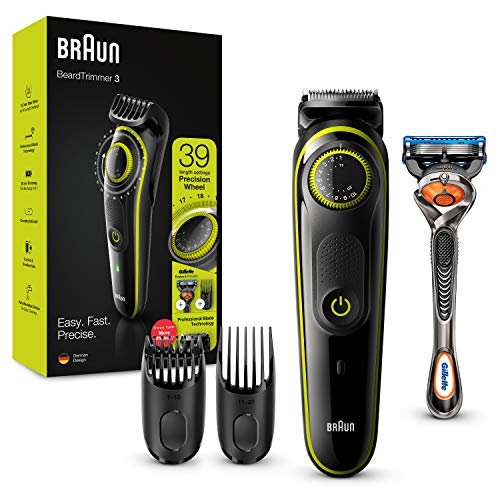 Braun Beard Trimmer Bt3241 With Precision Dial, 2 Combs And Gillette Fusion5 Proglide Razor Trimmer 80 Min Runtime 39 Length Settings (Black)