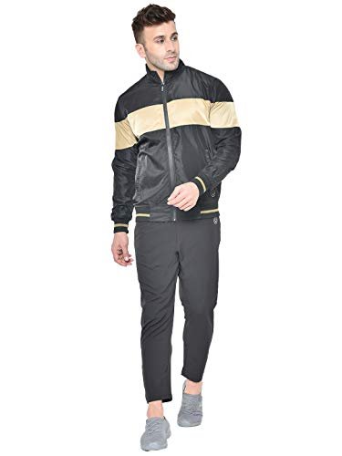 Chkokko Men’S Winter Zipper Sports Windcheater Track Suit Set Blackbeige M