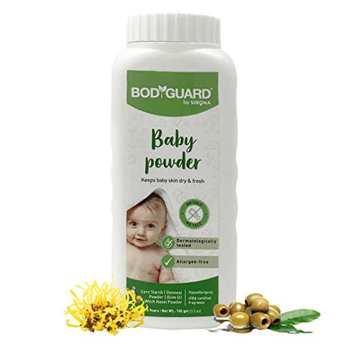 Bodyguard Talc-Free Natural Baby Powder With Corn Starch – Pack Of 100 Gm | Anti-Allergy | Paraben Free, Toxin Free | Dermatologically Tested