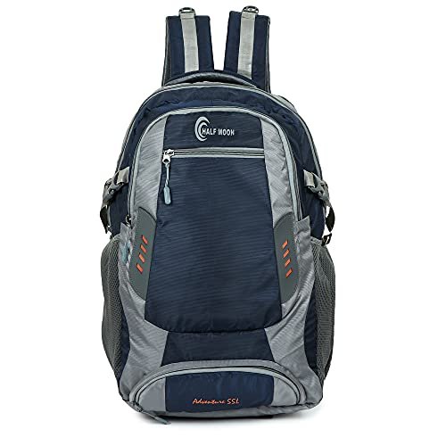 Half Moon 55L Waterproof Rucksack Bags For Men/Trekking Bags For Men, Polyester Navy | With Laptop Compartment & Rain Cover | For Trekking, Hiking, Travel Backpack For Men & Women