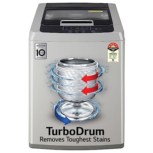 Lg 7 Kg 5 Star Inverter Turbodrum Fully Automatic Top Loading Washing Machine (T70Sksf1Z, Waterfall Circulation, Smart Motion, Middle Free Silver)