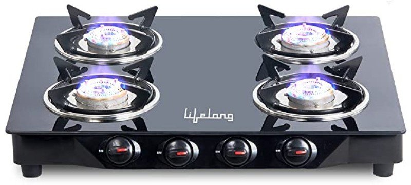 Lifelong Isi Certified Glass Manual Gas Stove(4 Burners)