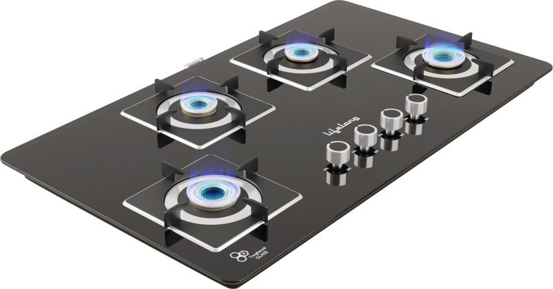 Lifelong Lexus Plus Llht004 Toughened Glass Counter Top Hob Top Cooktop (4 Burner) Glass Manual Hob(4 Burners)