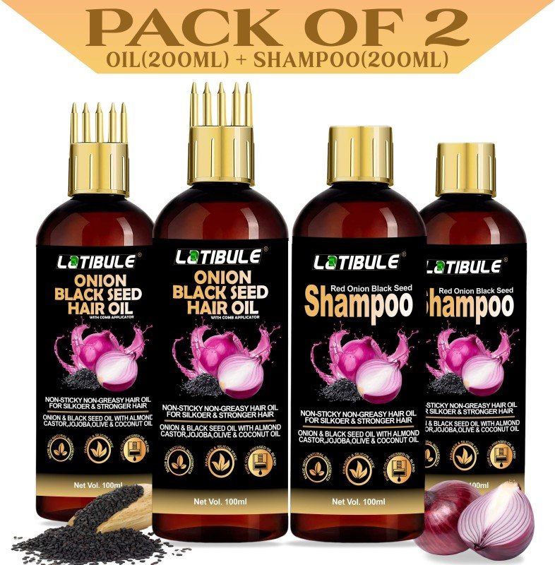 Latibule Onion Hair Oil Shampoo With Black Seed For Great Shine, Strength & Growth(2 Items In The Set)