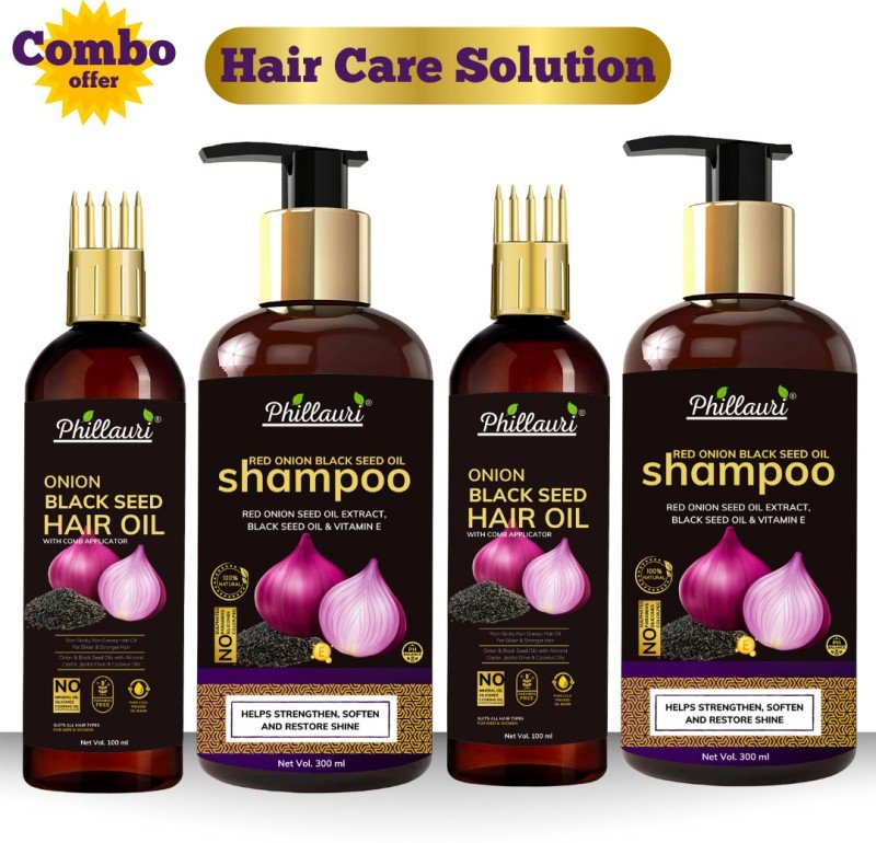 Phillauri Onion Shampoo And Hair Oil With Vitamin E, Natural Extracts & Herbs(4 Items In The Set)