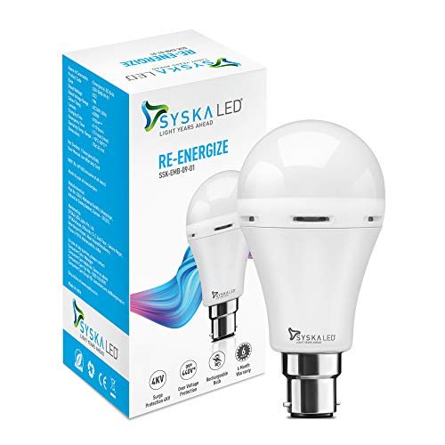 Syska 9W B22 6500K Cool Day Light Inverter Rechargeable Emergency Led Bulb Pack Of 1