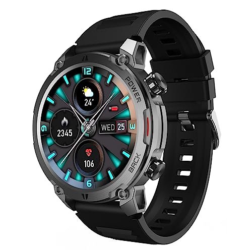 Beatxp Terra 1.39” Hd Display Bluetooth Calling Rugged Smart Watch, Metal Body, Functional Crown, 366*366Px, 500 Nits, 60Hz Refresh Rate, Always On Display, 100+ Sports Modes, Health Tracking (Black)