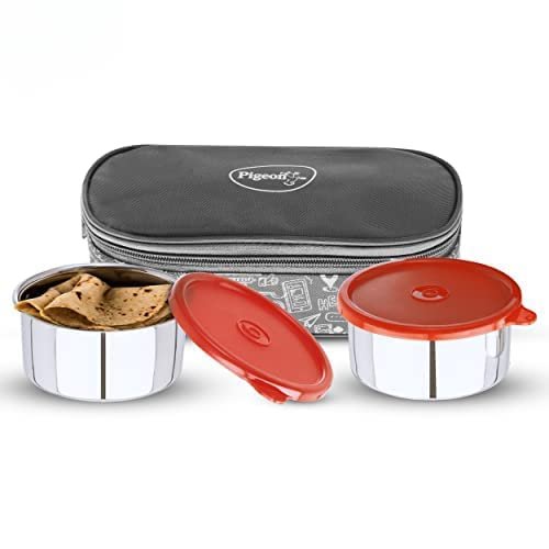 Pigeon Lunch Box Fresh Meal Stainless Steel Insulated Tiffin Box | Executive, School, Travelling| Pack Of 2 – Grey (2 Year Warranty)