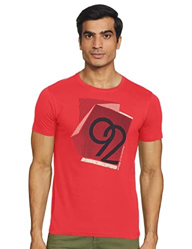 Spykar Men’S Printed Slim Fit T-Shirts (Ecmkt-02Bj-018_Coral M)
