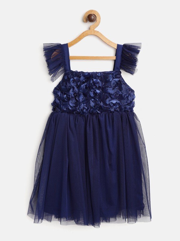 3Six5 Girls Midi/Knee Length Party Dress(Blue, Sleeveless)