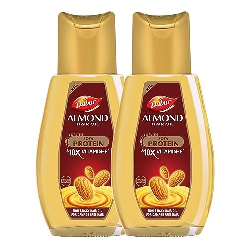 Dabur Almond Hair Oil – 600Ml(300Ml*2) | Provides Damage Protection | Non Sticky Formula | For  Soft & Shiny Hair | With Almonds, Keratin Protein, Soya Protein & 10X Vitamin E