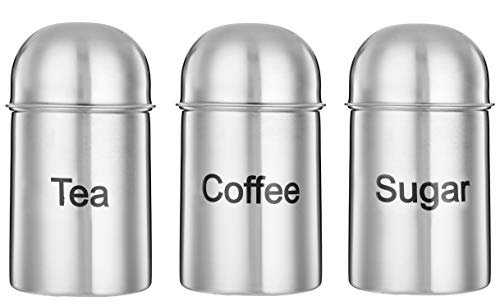Amazon Brand – Solimo Stainless Steel Container Set For Tea, Coffee, Sugar (3 Pieces)