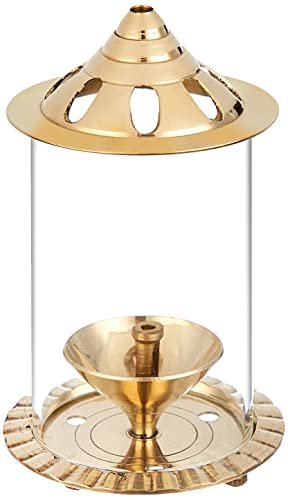 Amazon Brand – Solimo Akhand Diya/Oil Lamp With Glass Cover For Puja, Home Décor And Diwali, Brass (Small)