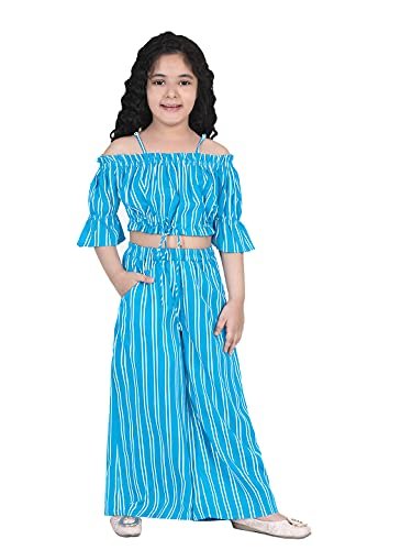 Naughty Ninos Girls Striped Printed Top And Pallazo Set (Nn00706Drs_Blue)