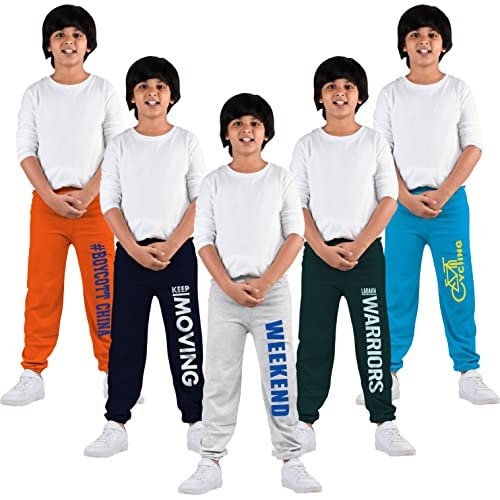 Kyda Kids® Unisex Kids Cotton Printed Loose Fit Track Pants (Pack Of 5) (11Years-12Years) Multicolour