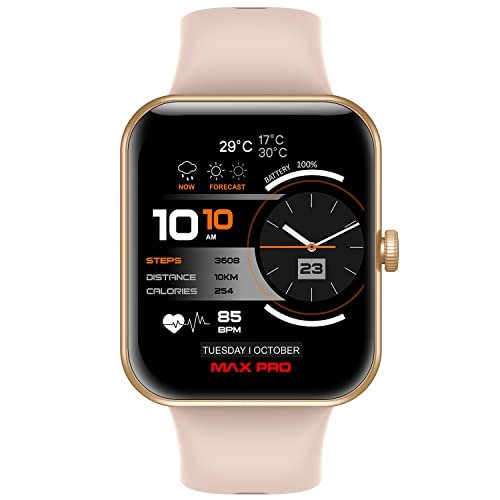 Maxima New Samurai Smartwatch 1.85″, 1St Time Call Accept Feature, Hindi Language Support, 600Nits Brightness, Longer Battery, In-App Gps,100+ Watch Faces, Multisport Modes,Hr/Spo2 (Gold Peach)