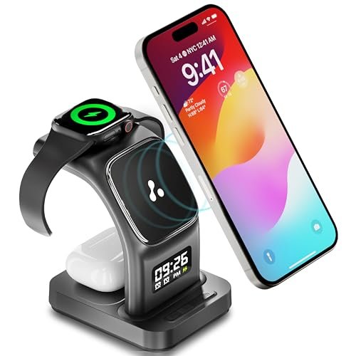 Ambrane 15W Magnetic Magsafe 3In1 Wireless Charger For Iphone 15/15 Plus/15 Pro/15 Pro Max, Iphone 14/14 Plus/14 Pro/Max, Iphone 13, 13 Pro/Max, Airpods 3Rd/2Nd Gen, Apple Watch (Aerosync Trio)